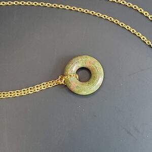 Green Jasper Round Donut Pendant 14k Gold filled Chain Handmade Necklace